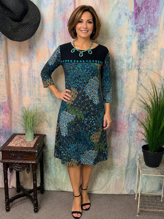 PerSeption Concept Dresses & Skirts - 📌 Gemstones & Peacock Design 70s Style Dress